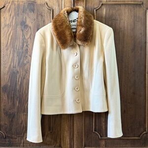 Formal Cream Jacket with Faux Fur Collar